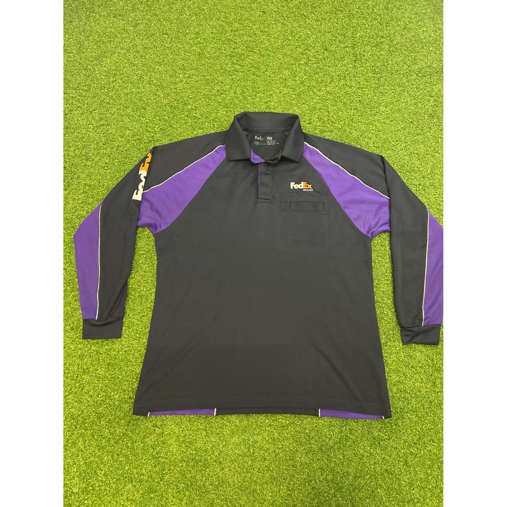 FedEx Ground Long Sleeve Uniform Polo Shirt Mens XL Black Purple